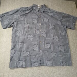 Campia Moda Mens 3XLT Charcoal Grey Tropical‎ Palm Leaf Cotton Button Down Shirt